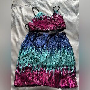 Sequin Crop Top and Skirt Set